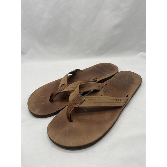 REEF Draftsman TQT Arch System Leather Flip Flop Bronze Brown w/Bottle Opener 14 - Picture 1 of 8
